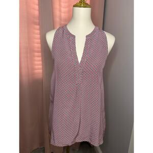 EUC JOIE Red White Blue Print 100% Silk Cut V Neck Sleeveless Top Sz Small